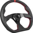 Universal Racing Sports Steering Wheel Red Stripe D Shape 13.8inch 350mm 6 Bolts Black Leather Hand Grip Steering Wheel with Horn Button