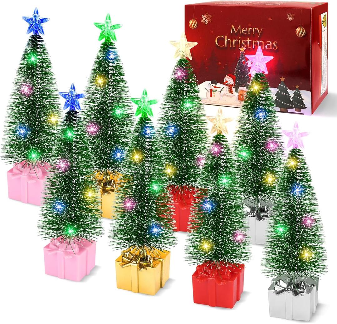 Mini Christmas Tree with Lights, 8 Pack Tabletop Christmas Tree with Lights for Indoor Christmas Decorations Holiday Party Ornagment, Christmas Centerpieces for Tables (8)