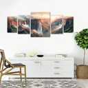 Ginfonr Canvas Wall Art Decor, 5 Panels Mountain Modern Wall Art for Bathroom, Large Abstract Scenery Wall Paintings for Living Room Couch, Framed Canvas Painting Above the Bed 03