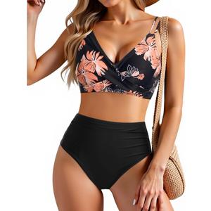 Holipick Women High Waisted Bikini Set Two Piece Swimsuits Push up Wrap Swim Suits Top Tummy Control Bathing Suit, XS