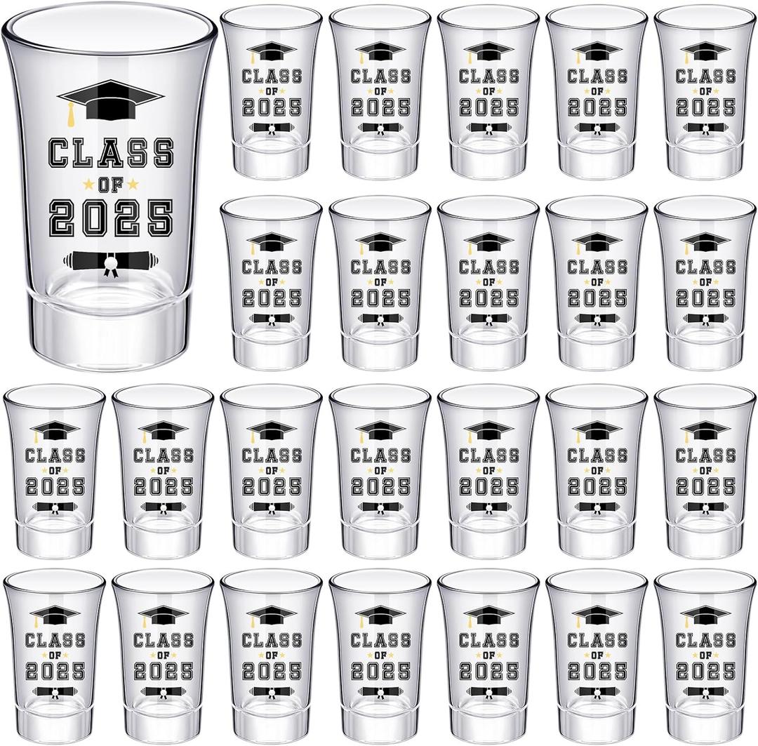 Roshtia 24 Pcs Graduation 2025 Shot Glass 1.6 oz Reusable Clear Shot Glasses Drinkware Class of 2025 Cocktail Wine Cups Bulk for High School College Graduates Graduation Party Supplies
