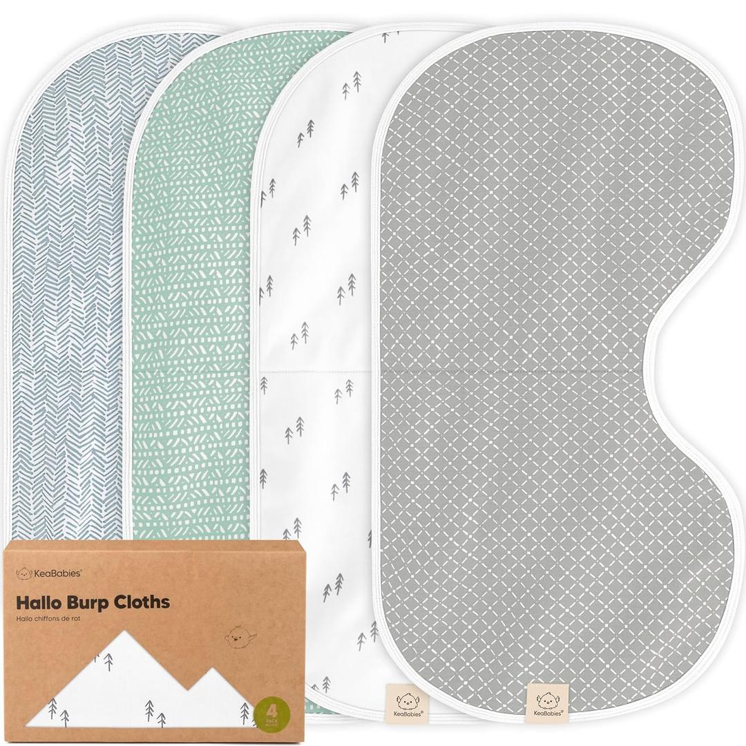 KeaBabies 4-Pack Baby Burp Cloths Baby Girl, Boy - Organic Cotton Burp Cloth, Extra Large, Absorbent, Soft Burping Cloths & Bibs Set for Babies, Newborn Burp Clothes, Thick Burp Rags (Nordic)