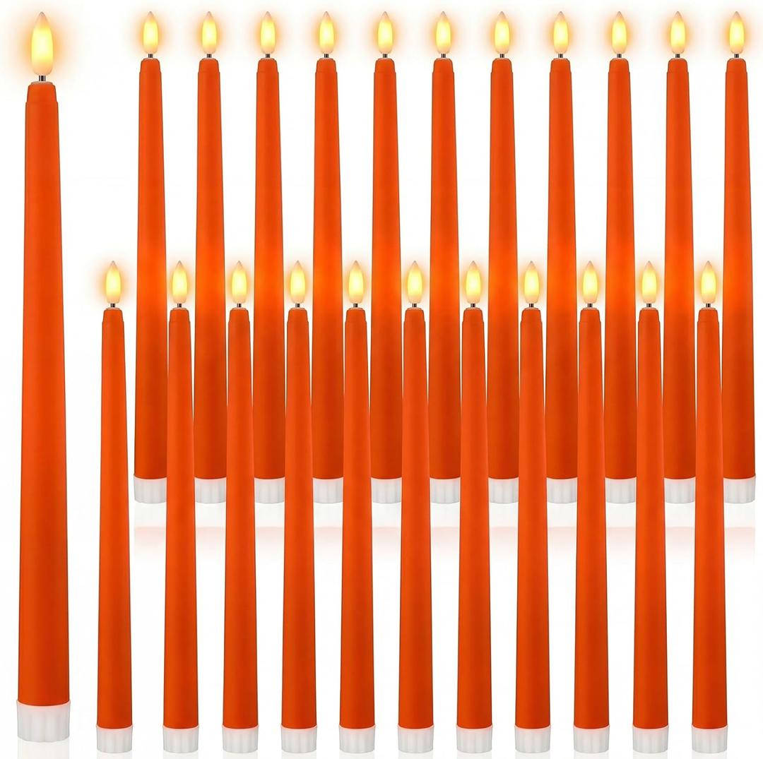 Macarrie 24 Packs Flameless Taper Candles Battery Operated Fake 11 Inch Long Candlelight LED Flameless Candlesticks Flickering Tapered for Spring Summer Wedding(Orange)