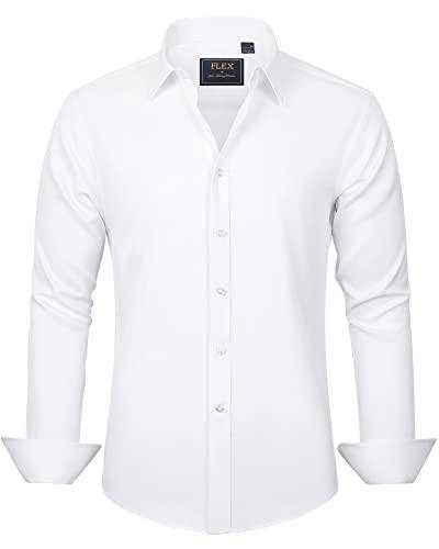 J.VER Men's Dress Shirts Solid Long Sleeve Stretch Wrinkle-Free Formal Shirt Business Casual Button Down Shirts White XL