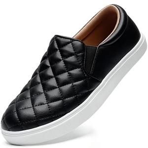 STQ Wide Toe Box Slip On Shoes Women Quilted Fall Sneakers Business Casual Tennis Comfortable Lightweight Fashion Work Black Size 7.5 Wide