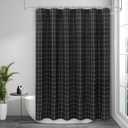 AooHome White and Black Extra Long Shower Curtain 72x84 Inches, Fabric Geometric Plaid Pattern Bathroom Shower Curtain with Hooks, Heavy Duty, Weighted Hem, Water Repellent, 72 Width by 84 inch Height
