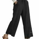 Women Casual Lightweight Drawstring Elastic Waist Pants with Pocket Linen Capri Pants Summer Beachwear 2XL