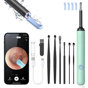 Ear Wax Removal Tool Camera - Ear Cleaner with 1080P HD Camera, Otoscope with Light, Earwax Removal Kit for iPhone, iPad, Android Phones (Green)