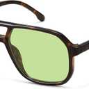 Stylish Aviator Sunglasses for Women Men Retro Trendy Square Shades UV Protection (Tortoise/Green)