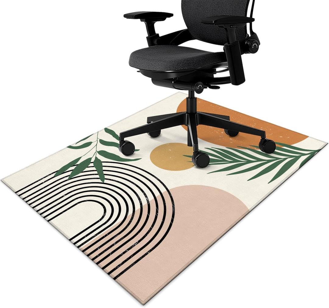 Office Chair Mat for Hardwood & Tile Floor,Boho Abstract Leaves 48"x36" Low-Pile Computer Chair Mat for Rolling Chairs Carpet, Under Desk Non Slip Gaming Rug,Rubber Backing Large Protector Mat