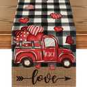 Artoid Mode Watercolor Buffalo Plaid Hearts Truck Love Valentine's Day Table Runner, Seasonal Anniversary Wedding Holiday Kitchen Dining Table Decoration for Indoor Outdoor Home Decor 13 x 90 Inch