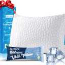 QUTOOL Cooling Pillow for Sleeping, CertiPUR-US Shredded Memory Foam Standard Pillow Set of 1, Cool Pillow for Hot Sleepers Adjustable Firm Pillow for Side,Back,Stomach Sleepers Soft Yet Support,White