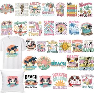 Dazoratix Summer Iron on Transfers - 30 Sheets Retro Beach Vibes DTF Ready to Press Bulk Heat Patches Funny Stickers Vinyl Decals for T Shirts Clothing Pillow Bag Hat DIY Crafts Appliques Decorations