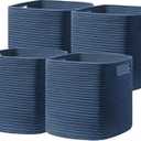 UBBCARE Set of 4 Cotton Rope Basket 12 X 12 X 12 Inches, Woven Storage Baskets for Shelves, Organizing with Handles, Cube Storage Bins for Storage Books, Magazines, Navy Blue