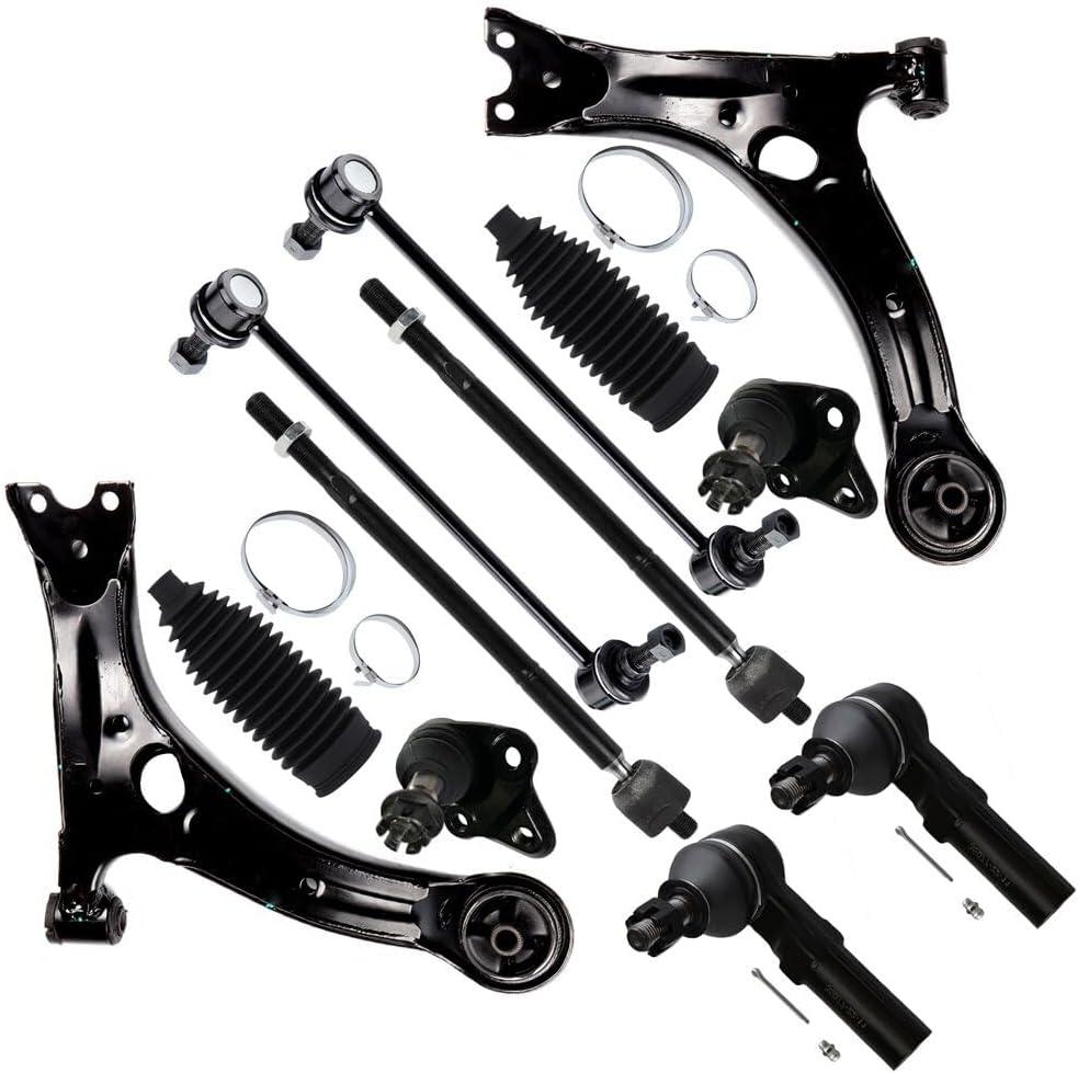 12-PC SET Suspension Kit for 2009-2013 for Toyota Corolla Front Lower Control Arm Lower Ball Joint Inner Outer Tie Rod End w/Boot Sway Bar End Link