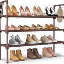 LANTEFUL 3 Tier Shoe Rack for Closet Shoe Organizer with 5 Hooks, Long Shoe Shelf Storage for Shoe and Boot Stackable Free Standing Shoe Rack for Entryway, Garage, Small Spaces, Dorm, Brown