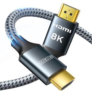 ARISKEEN 8K HDMI Cable 50FT, 48Gbps High Speed HDMI 2.1 Cable, 8K 60Hz, 4K 120Hz 144Hz Support for HDR 10, HDCP 2.2 2.3, eARC, DTS:X, Braided HDMI Cord Compatible with Laptop/HDTV/Monitor - 50 Feet