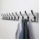 Coat Rack Wall - Heavy-Duty 38-1/4" Long, with Reinforced 10 Custom Tri-Hooks, Solid Wood Wall Hanger for Coats Hat Jackets - Rustic Farmhouse Entryway Hallway Storage, White & Black