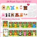 24 Pack Valentines Day Gifts for Kids Classroom Animal Plush Toy Keychain with Valentines Cards for Kids School, Valentines for Kids Class Exchange Cards Gifts Prizes Party Favors for Boys Girls