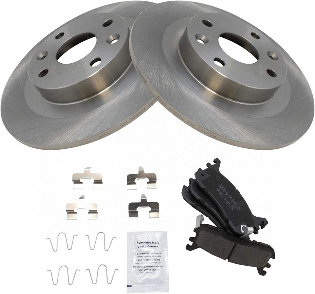 TRQ Rear Brake Pad & Rotor Kit Brake Pads Brake Rotor Ceramic Compatible with 1997-2002 Ford Escort 1994-2005 Mazda Miata 1998 Protege Mercury Tracer