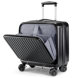 Lekebobor 16 Inch Small Carry on Luggage with Wheels, Airline Approved Hard Shell Suitcase with TSA Lock Front Pocket for Travel for Women Men, Black - Missing Key