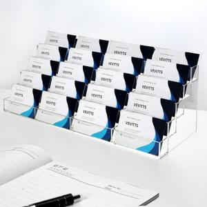 20 Slots Acrylic Business Card Holder, Clear Plastic Desk Business Card Stand, Multi-Card Display Rack for Office Home School Recipe Brochure File