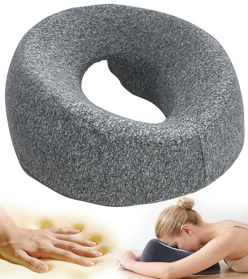 Face Down Pillow for Massage and Prone Sleeping, Breathable Memory Foam Face Cradle Headrest for Spa, Bed or Massage Table, Comfortable Stomach Sleeping Cushion for Relaxation
