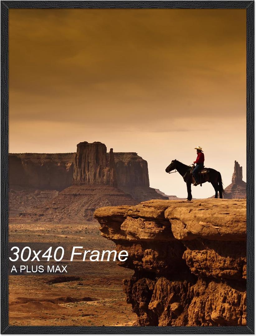 A PLUS MAX 30x40 Picture Frame, Black Engineered Wood Frame for 30 x 40 Inch Picture Poster Photo, Light Weight 30 by 40 Frame with Wood-grain for Wall - 1 Pack/Black/30 x40