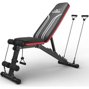 FLYBIRD Foldable Weight Bench with Resistance Bands, 8 Backrests Fast Adjustable FID for Home Gym Full Body Workout, Easy to Storage for Small Apartment
