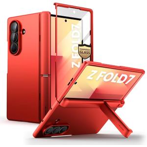 i-Blason for Samsung Galaxy Z Fold 7 Case MagSafe with Stand [9H+ Tempered Glass Screen Protector] [Hinge Protection] Wireless Charging Full-Body Protective Kickstand Case for Z Fold 7 (Red)