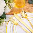 I00000 200 Pcs Gold Plastic Plates - Disposable Party Plates Include 100 Dinner Plate and 100 Elegant Dessert Plate Perfect for Party, Holiday, Wedding & Birthday