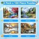 4-Pack 100 Piece Puzzles for Adults 4 Seasons Country Cottages, 15 x 10 inches