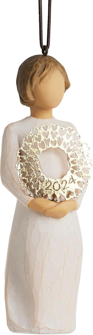 Willow Tree 2024 Ornament, Welcome Joy, Golden Wreath, Sculpted Hand-Painted Figure