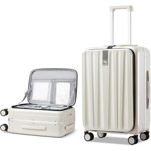 Hanke 26 Inch Large Luggage Suitcase Top Opening Aluminum Frame Travel Luggage Hard Shell Suitcases with Wheels for Woman Men,(Ivory white)
