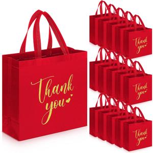 Sweetude 30 Pcs Thank You Gift Bags with Handles Bulk Reusable Goodie Bag Non Woven Foldable Handbag for Christmas Wedding Bridesmaid Gifts(11 x 12 x 5 Inch,Burgundy)