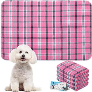 Washable Pee Pads for Dogs - 24x36 4PCS, Whelping Pad for Puppy Training, Playpen Crate Bed Floor Protector, Reusable Dog Potty Pads Non-Slip, Super Absorbent & Odor Controlling, Pink Plaid