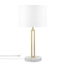 Globe Electric Paloma 22" Table Lamp, Matte Brass, White Faux Marble Base
