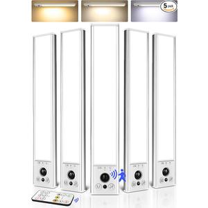 EZVALO 5Pack Under Cabinet Lighting, 2400mAh Rechargeable Motion Sensor Light, 10inch Magnetic Closet Lights with Dimmable & 3 Color Temps, Wireless Motion Activated Lights with Remote for Kitchen