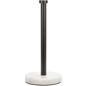 Kitchen Paper Towel Holder Countertop, Black Stainless Steel Rod, White Weighted Natural Marble Base, Heavy Duty Standing Paper Towel Roll Holders Easy One Hand Tear