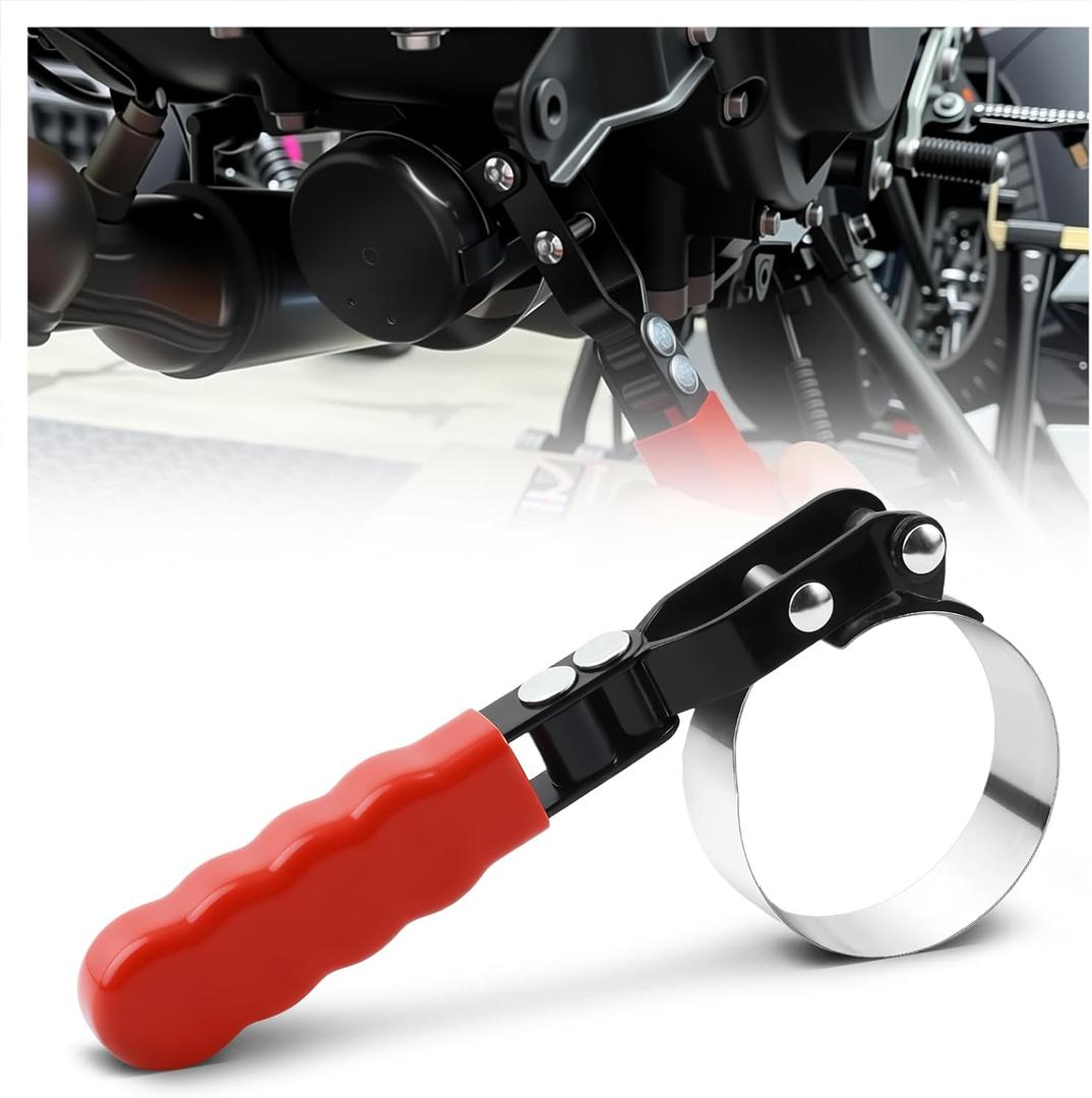 Adjustable Small Oil Filter Wrench, 180 Swivel Oil Filter Removal Tool with Stainless Steel Strips for Quick & Repair Filters, Oils Wrench Car Tools for Filters 2-3/4" to 3-1/4"