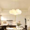 Modern Bubble Chandelier Lighting 7-Light Mid-Century White Glass Globe Chandeliers Cluster Pendant Light Gold Finish Hanging Chandelier for Bedroom Living Room