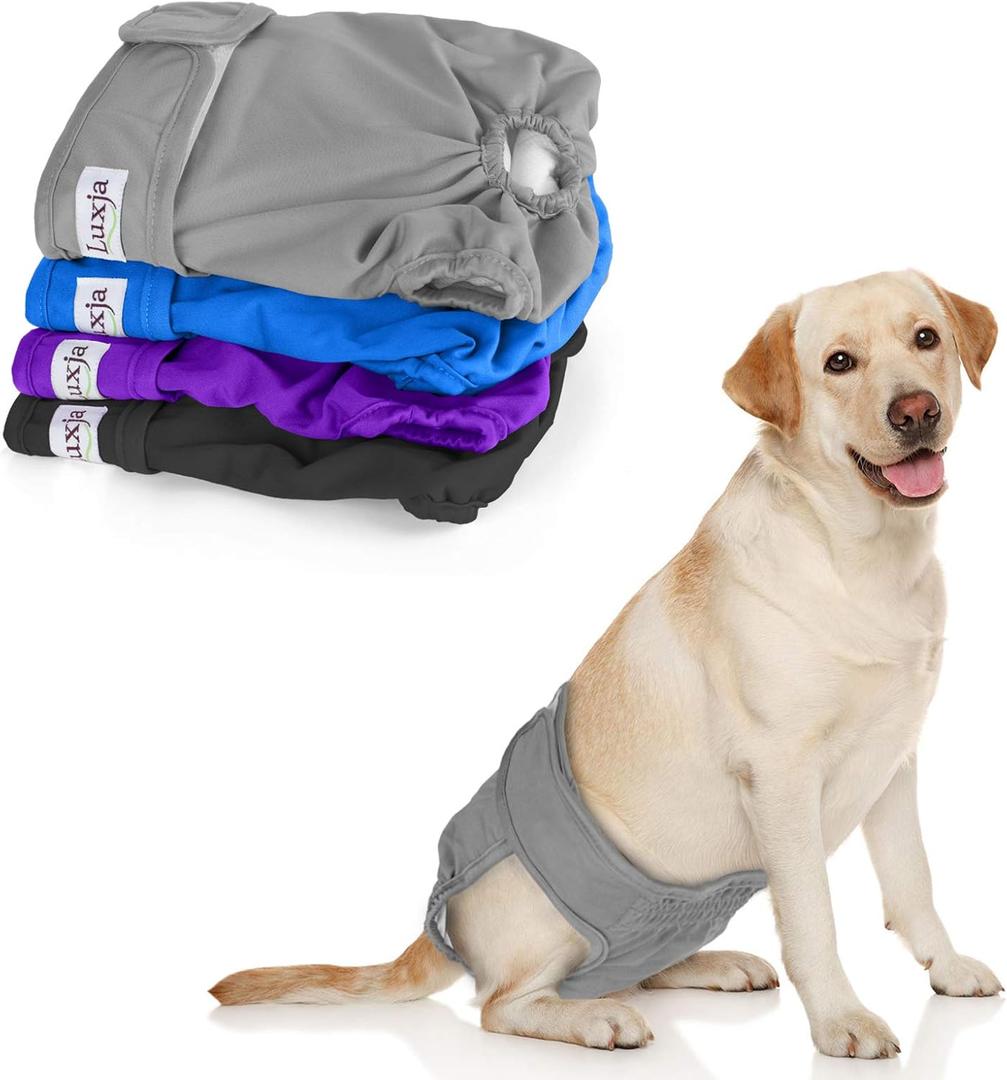 Luxja Reusable Female Dog Diapers (Pack of 4), Washable Wraps for Female Dog (Medium, Gray+Purple+Black+Blue) (M: waist 14"-20", Gray+Purple+Black+Blue)