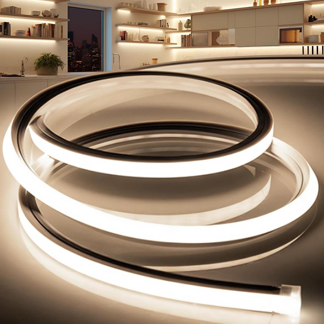 LED Strip Lights Neutral White 4000K,16.4ft 110-120V Neon Rope Lights,Flexible Silicone Outdoor Waterproof Neon Strip Lights for Bedroom,Mirror,Kitchen Cabinet, Living Room,Halloween Decor