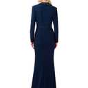 Adrianna Papell Women's Crepe Tuxedo Gown | Double Breasted Long Sleeve Formal Dress with Satin Collar & Leg Slit Size 8