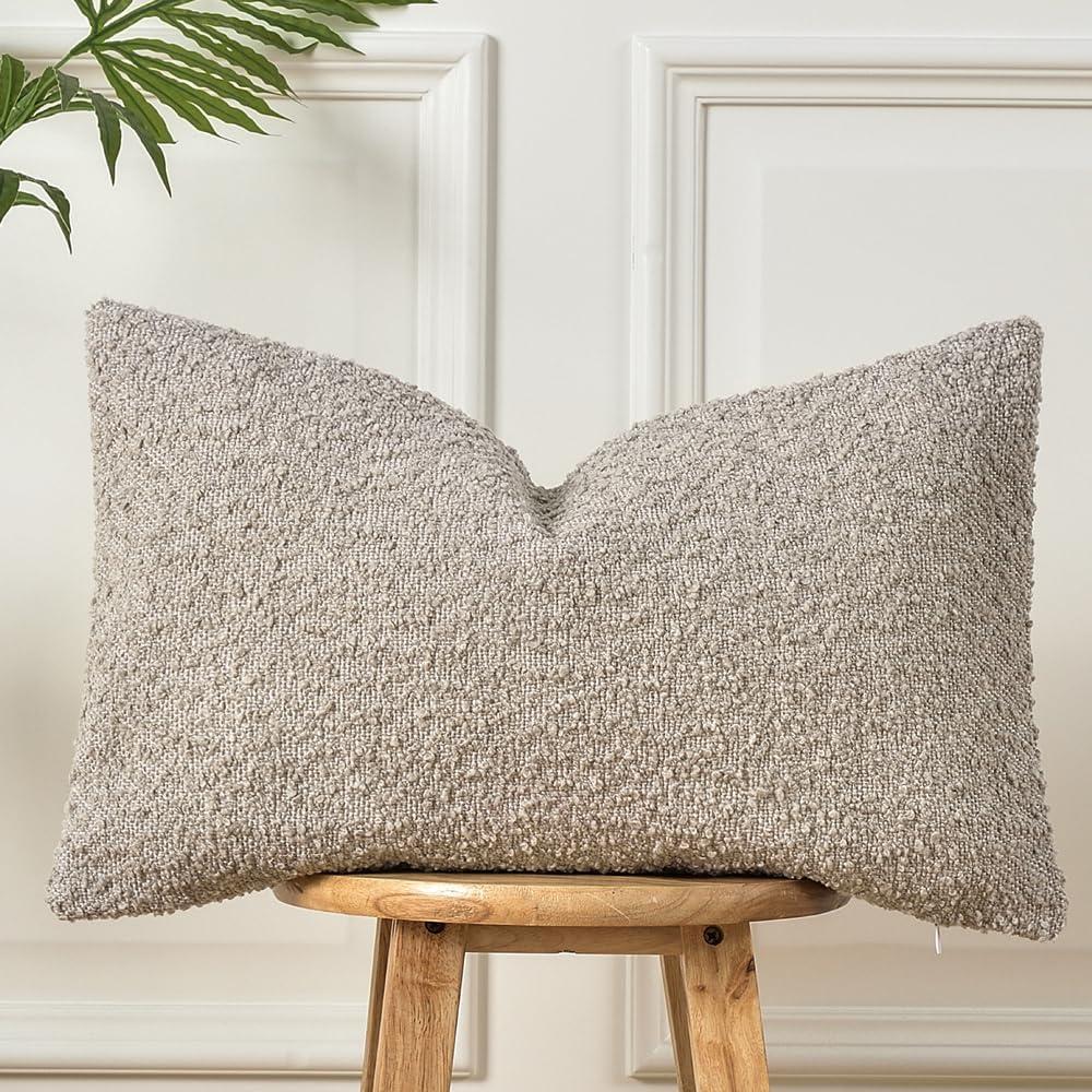 Sunkifover Textured Boucle Throw Pillow Cover 12x 20 Inch, Accent Solid Decorative Pillow Cases Cozy Woven Rectangle Cushion Covers for Sofa,Couch, Bed, Bedroom, Living Room, Home Dcor. Light Grey