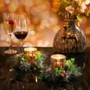 Skylety 4 Pack Christmas Votive Candle Holders with Candle Ring Wreath Christmas Table Centerpieces Glass Tealight Holder Wreath with Red Berry Pinecones for Xmas Decorations Wedding Holiday