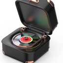 Vintage Vinyl Speaker with Colorful Lights, Music Player with 3 Modes, Bluetooth Speaker for Kids Room, Home Decor, Bedroom, Compatible with Computers & Phones (Black)