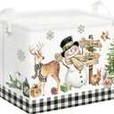 Clastyle Brown Plaid Snowman Christmas Tree Gift Basket Large Winter Deer Gnome Truck Snowflake Nursery Bin Cube Collapsible Rectangle Kid Clothes Toy Book Shelf Basket (40*30*30 cm)
