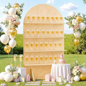 5.9 ft 4-Tier Champagne Wall Holder, Wooden Champagne Wall Holds 32 Flutes, Foldable Champagne Wall Display with Hinged Design for Wedding (Foldable Hinged Version)