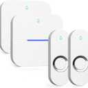 AIDA Lighted Wireless Doorbell, Home Waterproof Doorbell 1,000ft Range, 5 Volume Levels with 58 Doorbell Chimes & LED Flash (White, Doorbell with 2 Buttons & 2 Receivers)